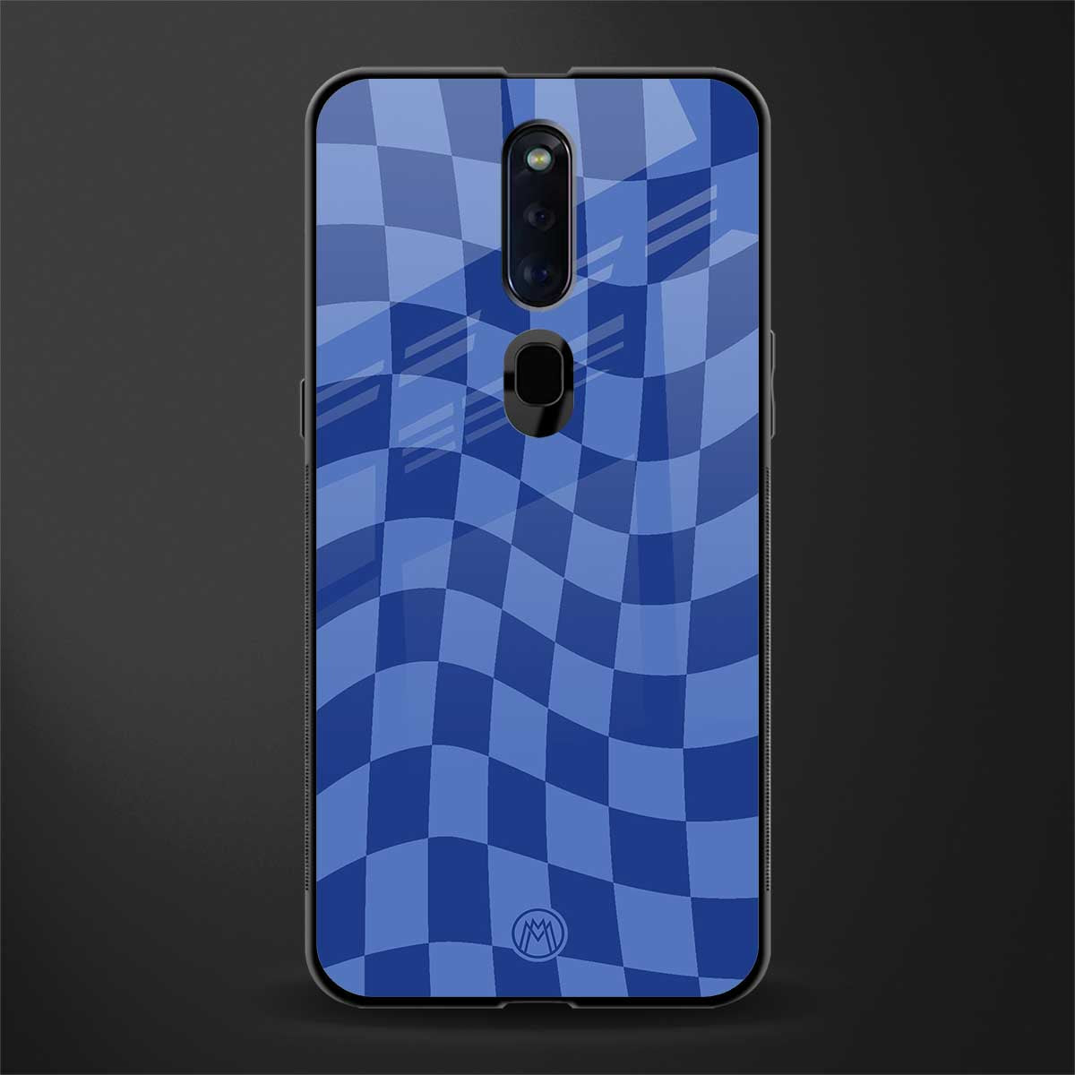 blue trippy check pattern glass case for oppo f11 pro image