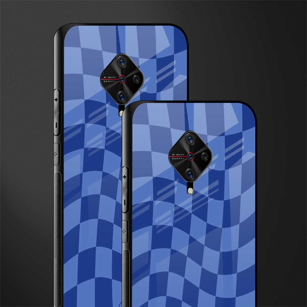 blue trippy check pattern glass case for vivo s1 pro image-2