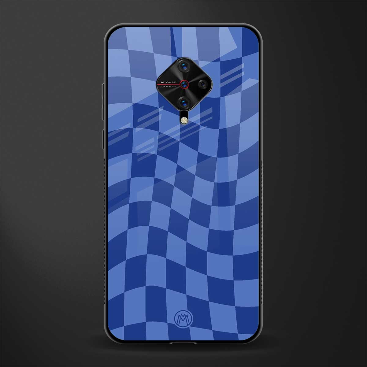 blue trippy check pattern glass case for vivo s1 pro image