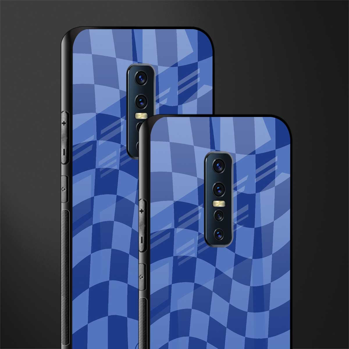 blue trippy check pattern glass case for vivo v17 pro image-2