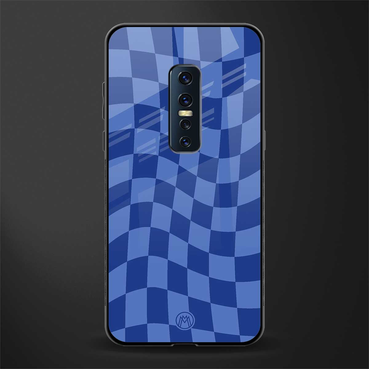 blue trippy check pattern glass case for vivo v17 pro image