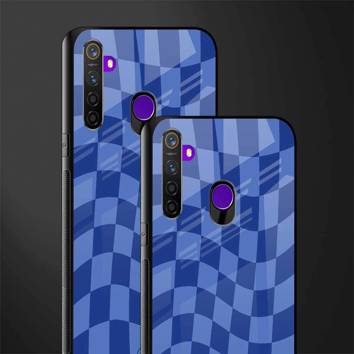 blue trippy check pattern glass case for realme 5s image-2