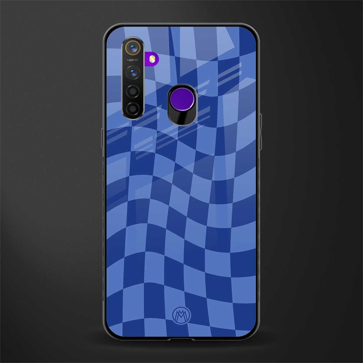 blue trippy check pattern glass case for realme 5s image