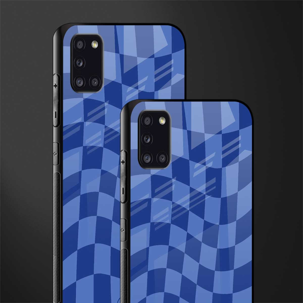 blue trippy check pattern glass case for samsung galaxy a31 image-2