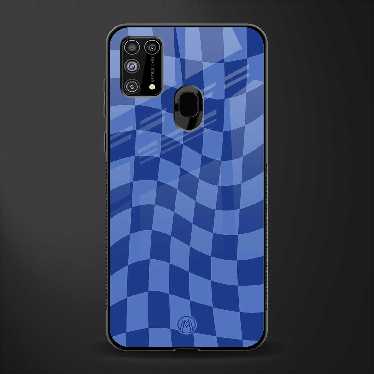 blue trippy check pattern glass case for samsung galaxy m31 image