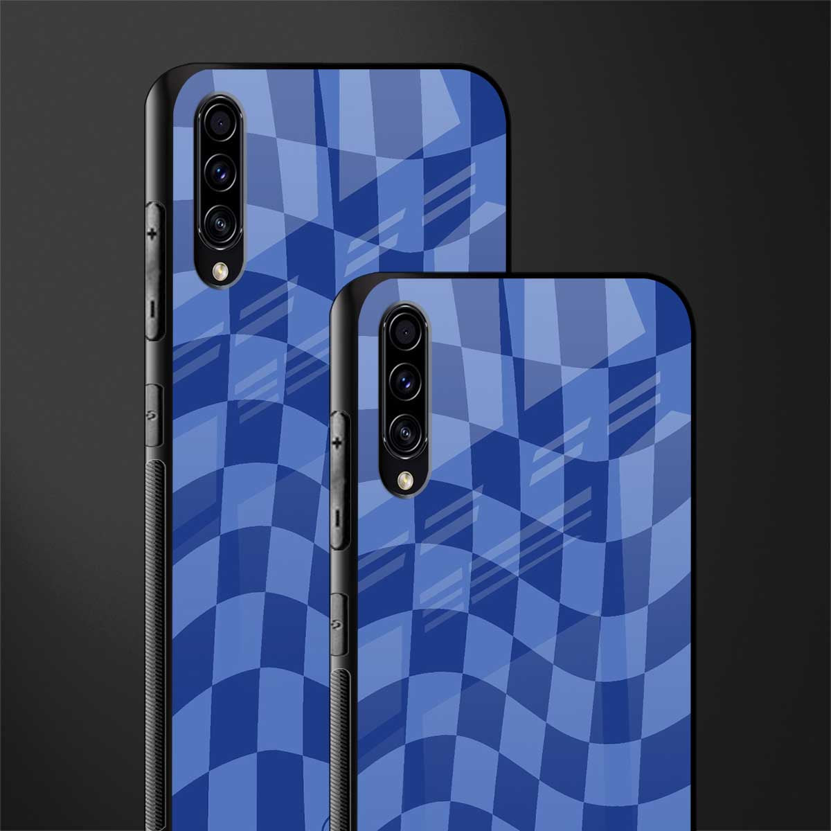 blue trippy check pattern glass case for samsung galaxy a30s image-2