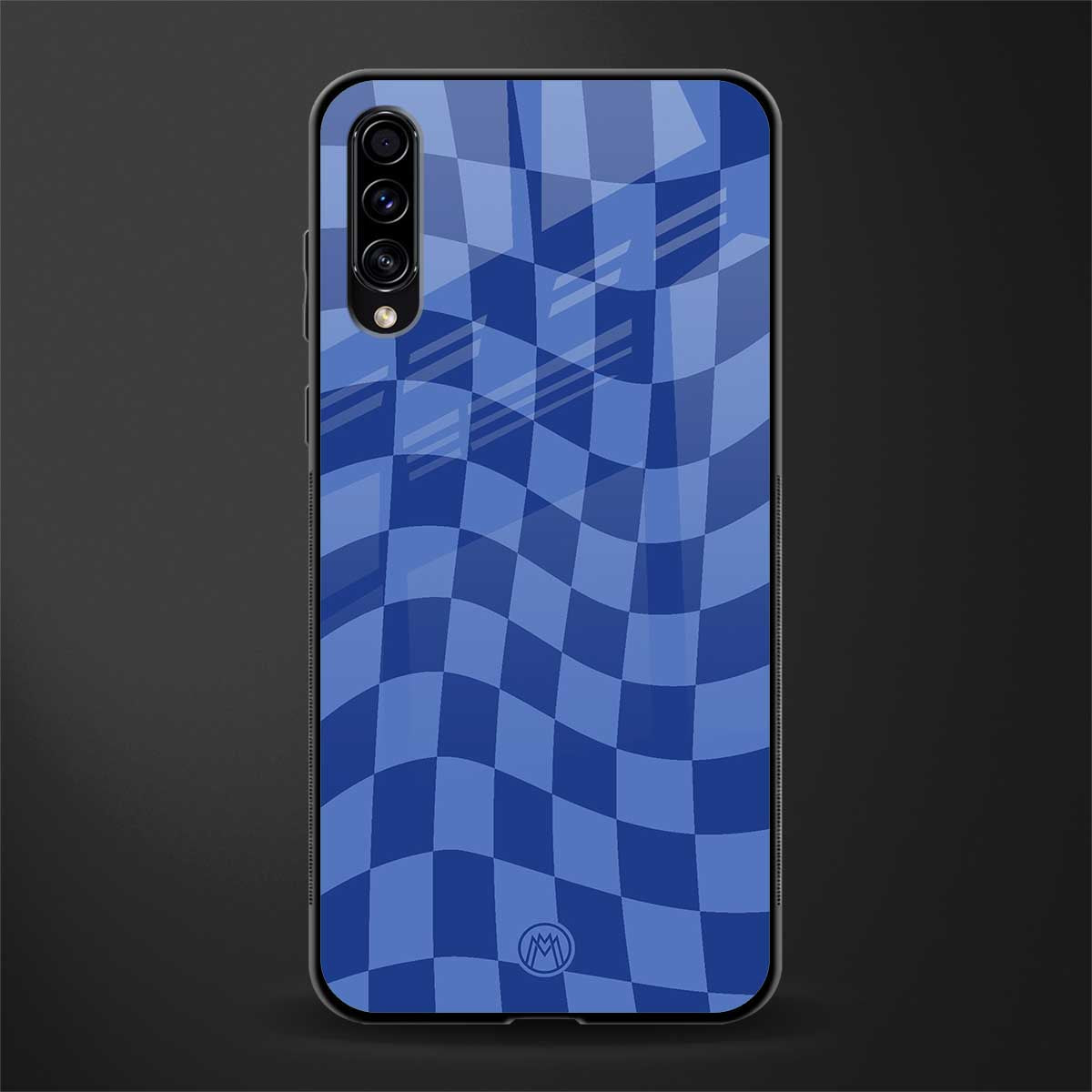 blue trippy check pattern glass case for samsung galaxy a70 image