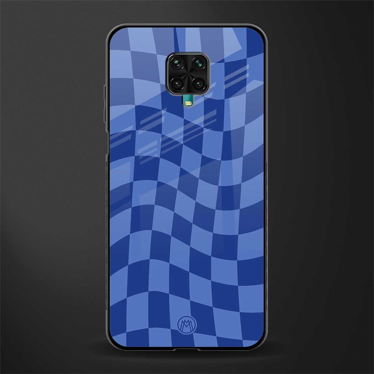 blue trippy check pattern glass case for redmi note 9 pro max image