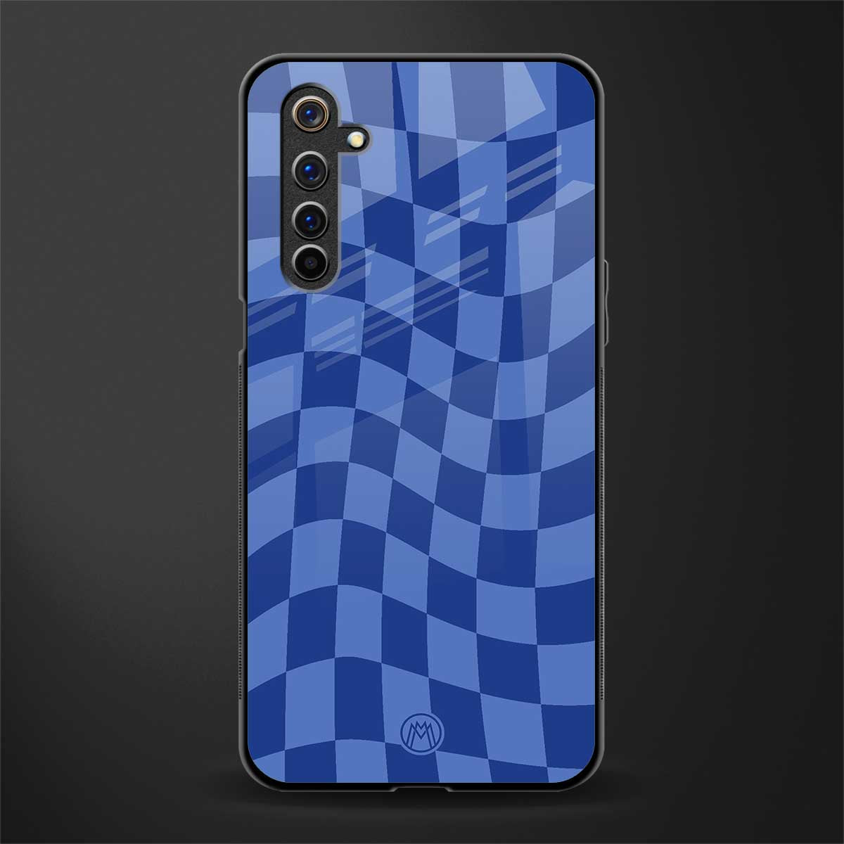 blue trippy check pattern glass case for realme 6i image