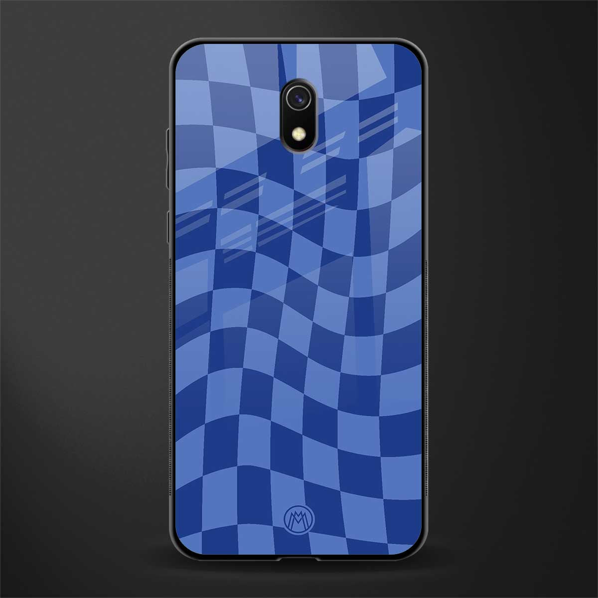 blue trippy check pattern glass case for redmi 8a image