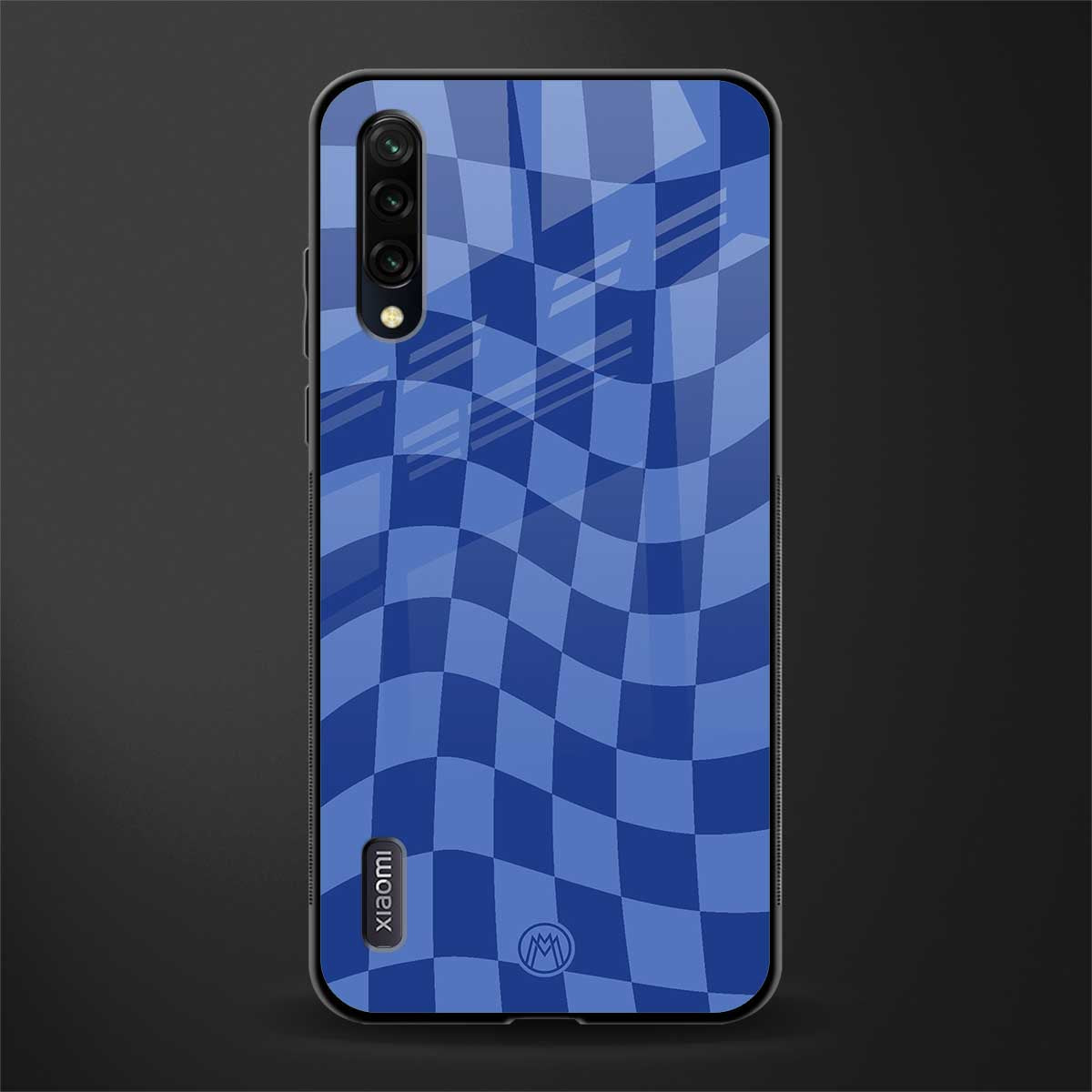blue trippy check pattern glass case for mi a3 redmi a3 image