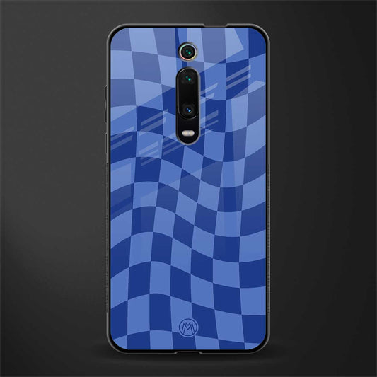 blue trippy check pattern glass case for redmi k20 image