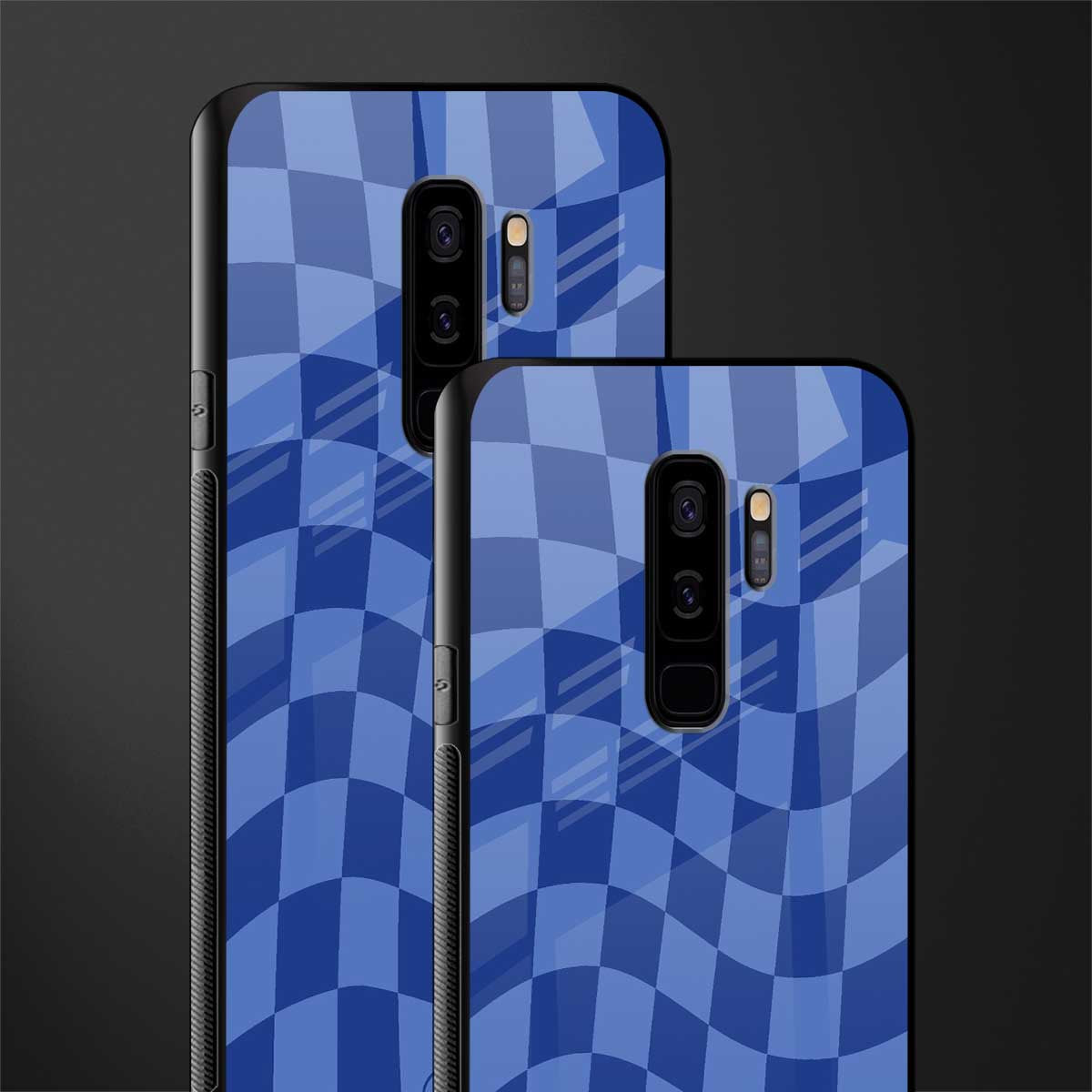 blue trippy check pattern glass case for samsung galaxy s9 plus image-2