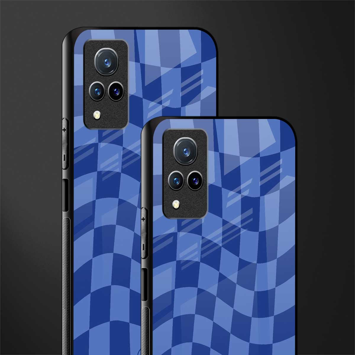 blue trippy check pattern glass case for vivo v21 5g image-2