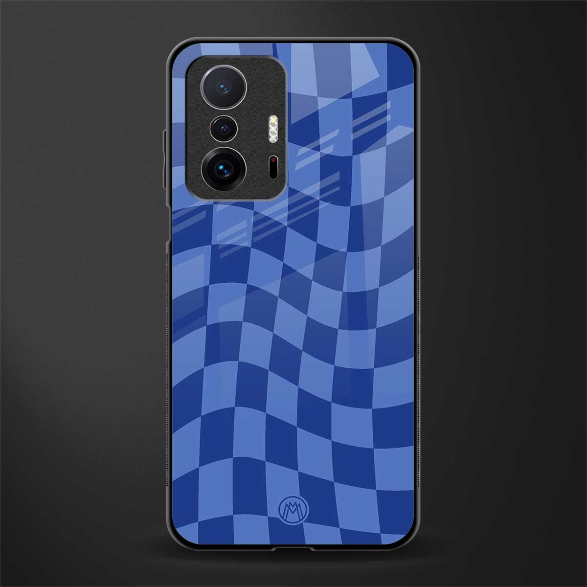 blue trippy check pattern glass case for mi 11t pro 5g image