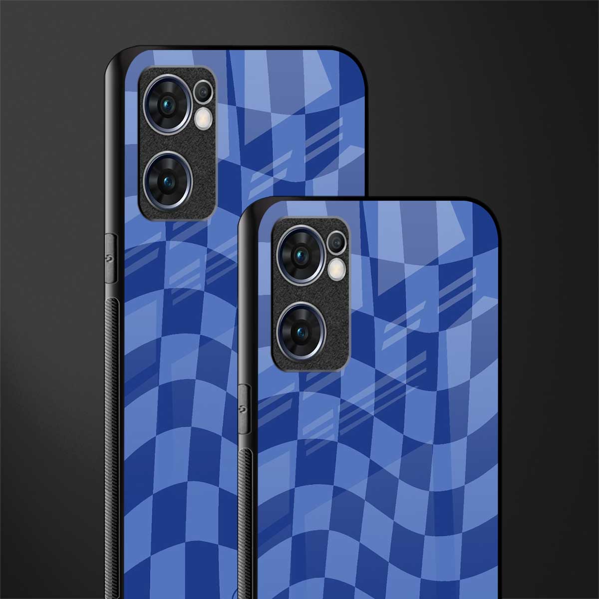 blue trippy check pattern glass case for oppo reno7 5g image-2