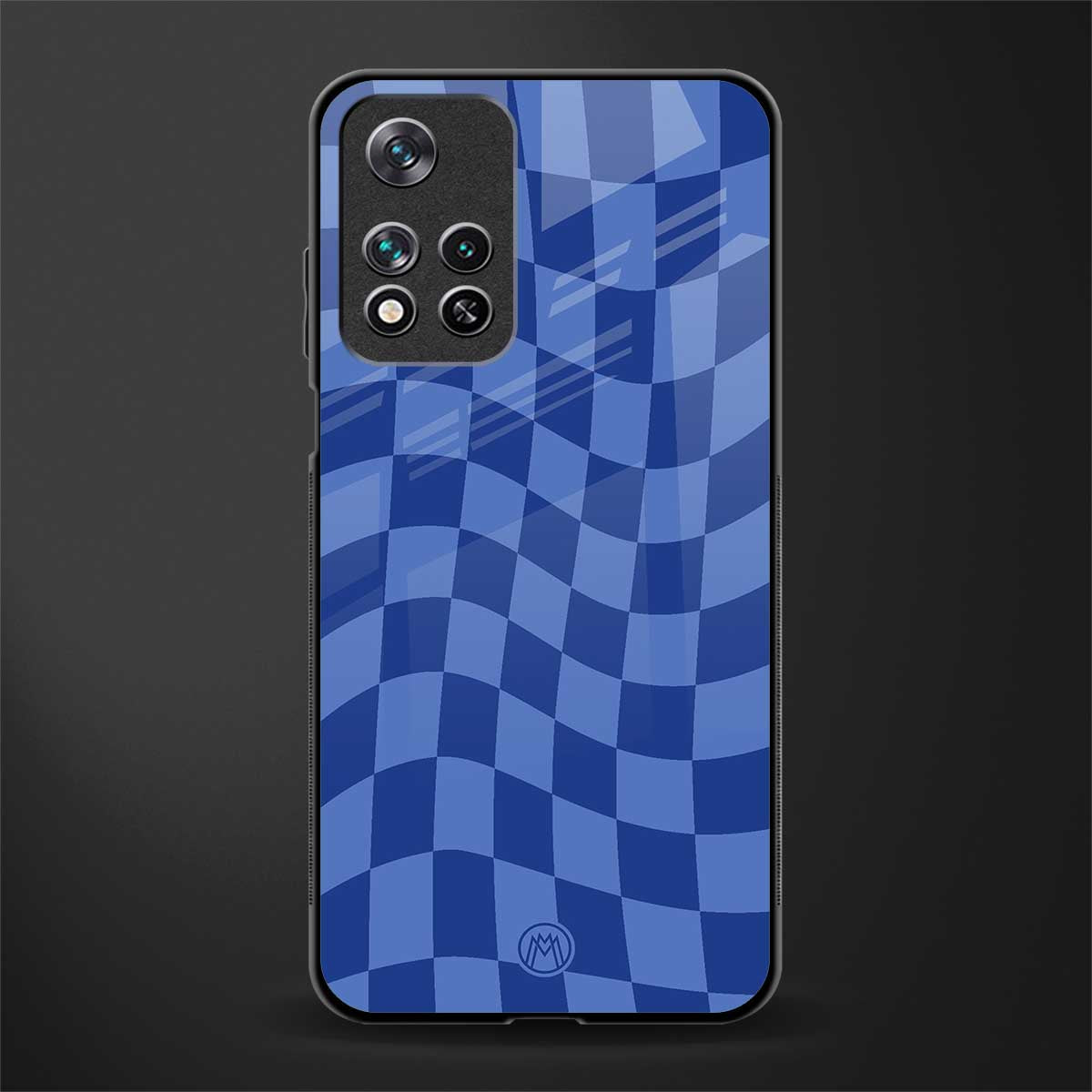 blue trippy check pattern glass case for poco m4 pro 5g image