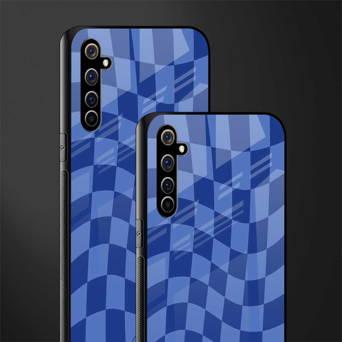 blue trippy check pattern glass case for realme x50 pro image-2