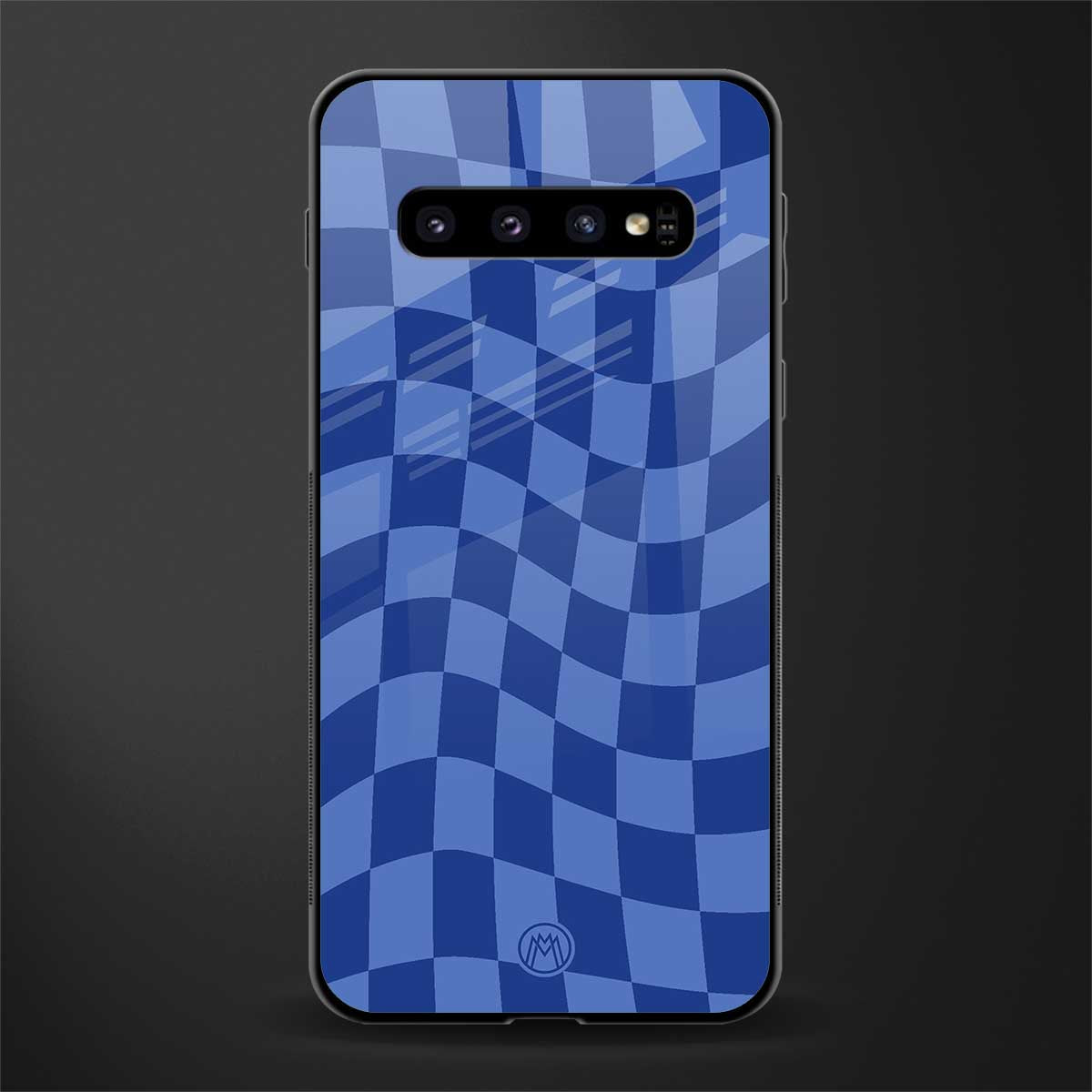 blue trippy check pattern glass case for samsung galaxy s10 plus image