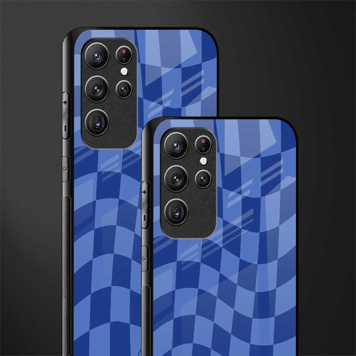 blue trippy check pattern glass case for samsung galaxy s21 ultra image-2