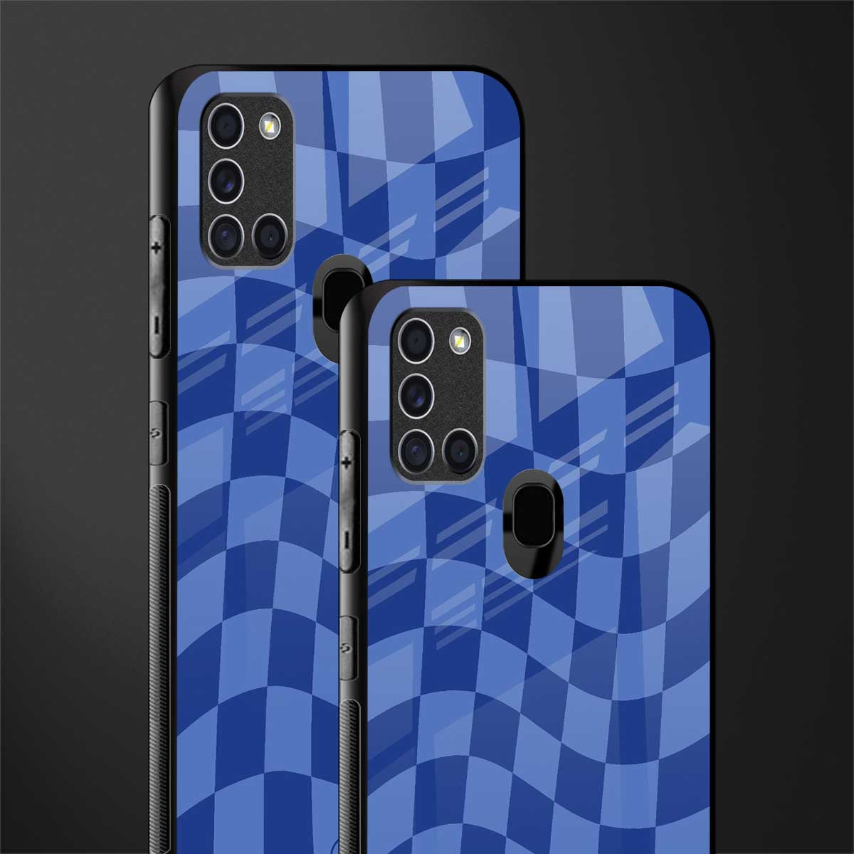 blue trippy check pattern glass case for samsung galaxy a21s image-2