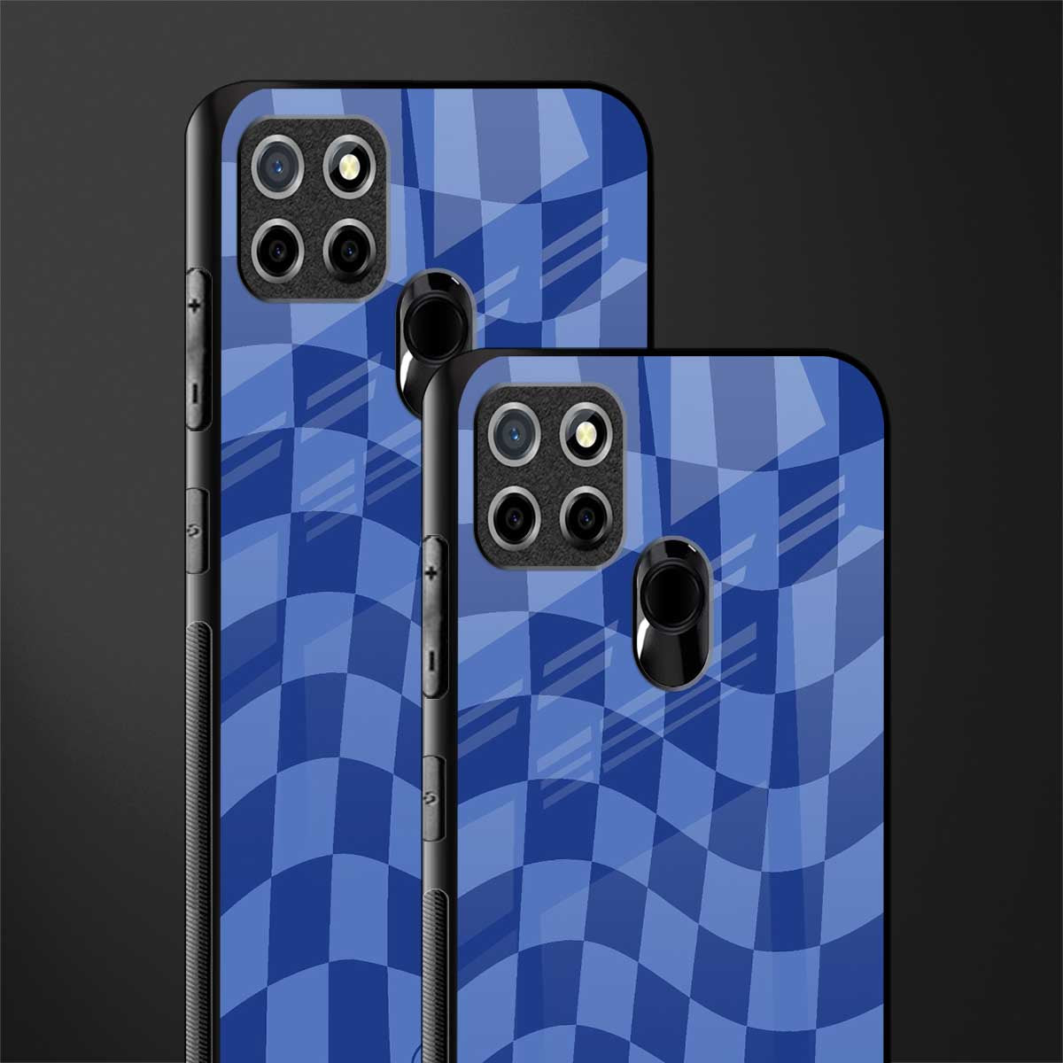 blue trippy check pattern glass case for realme narzo 20 image-2