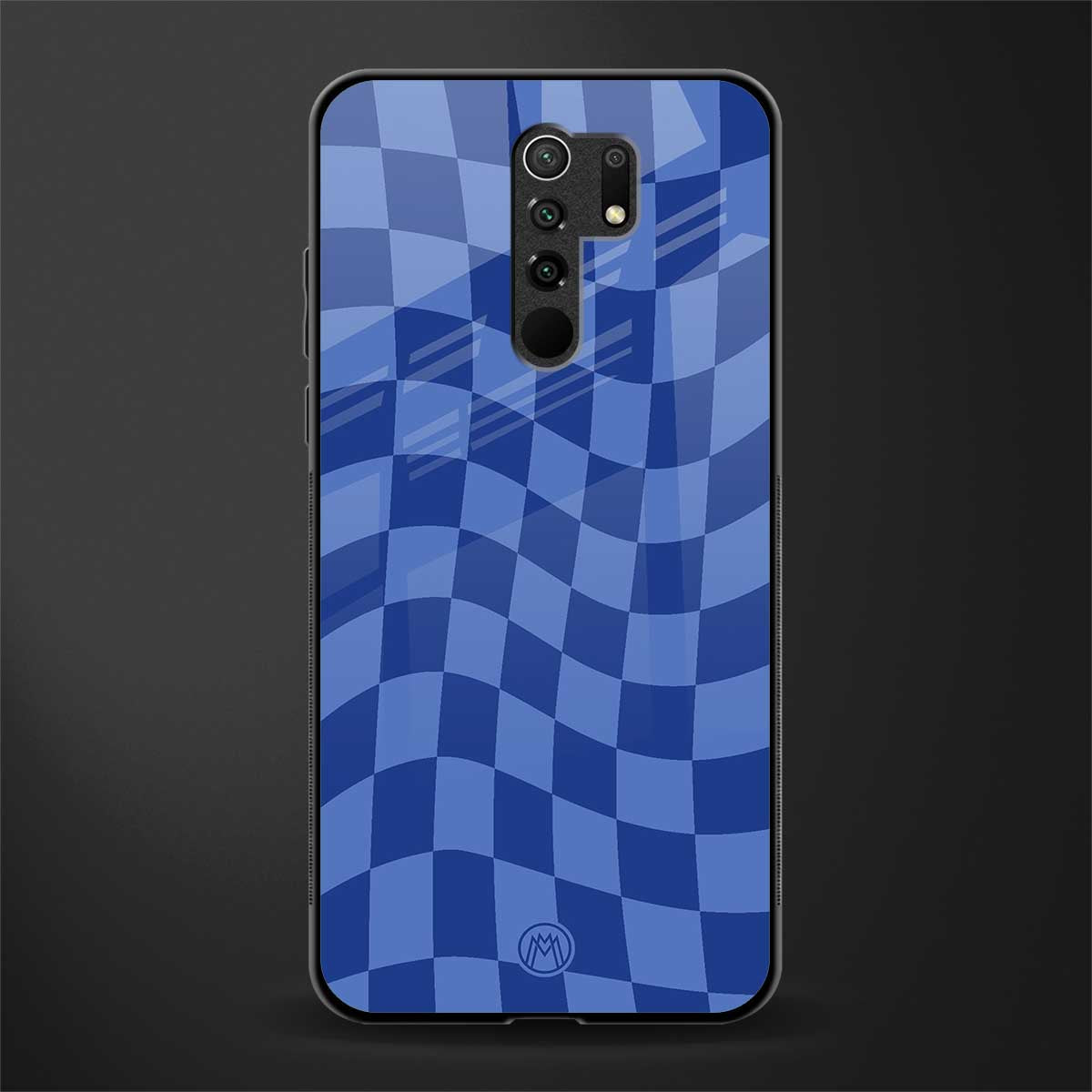 blue trippy check pattern glass case for poco m2 reloaded image
