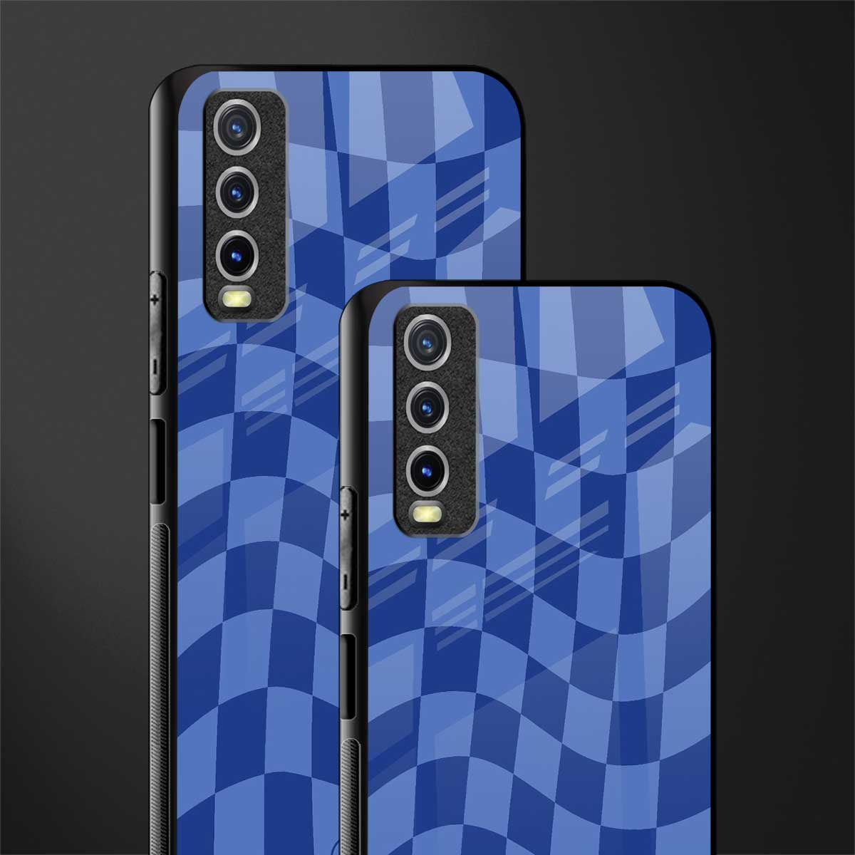 blue trippy check pattern glass case for vivo y12g image-2