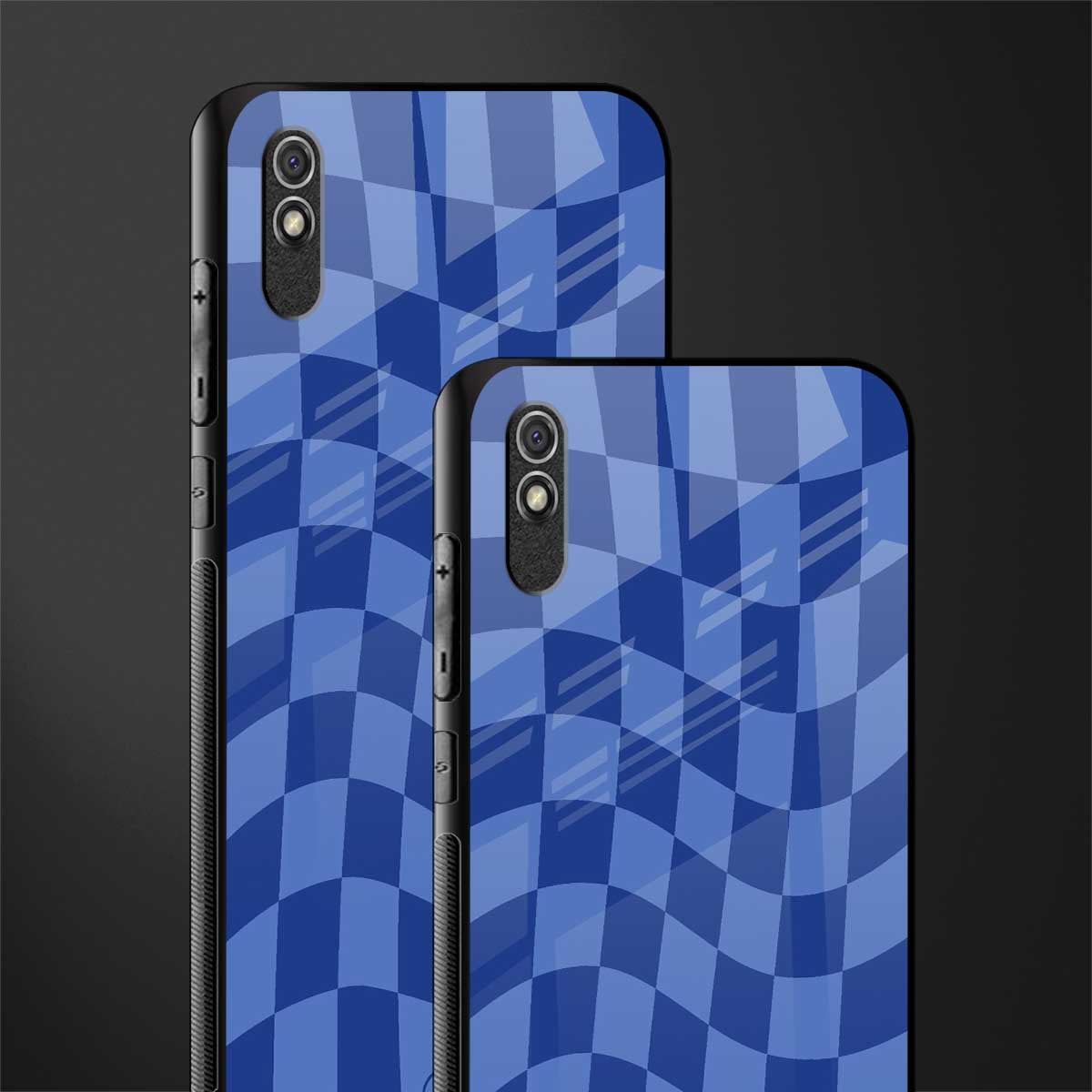blue trippy check pattern glass case for redmi 9a image-2