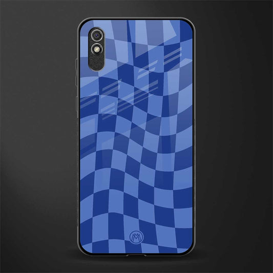 blue trippy check pattern glass case for redmi 9a image