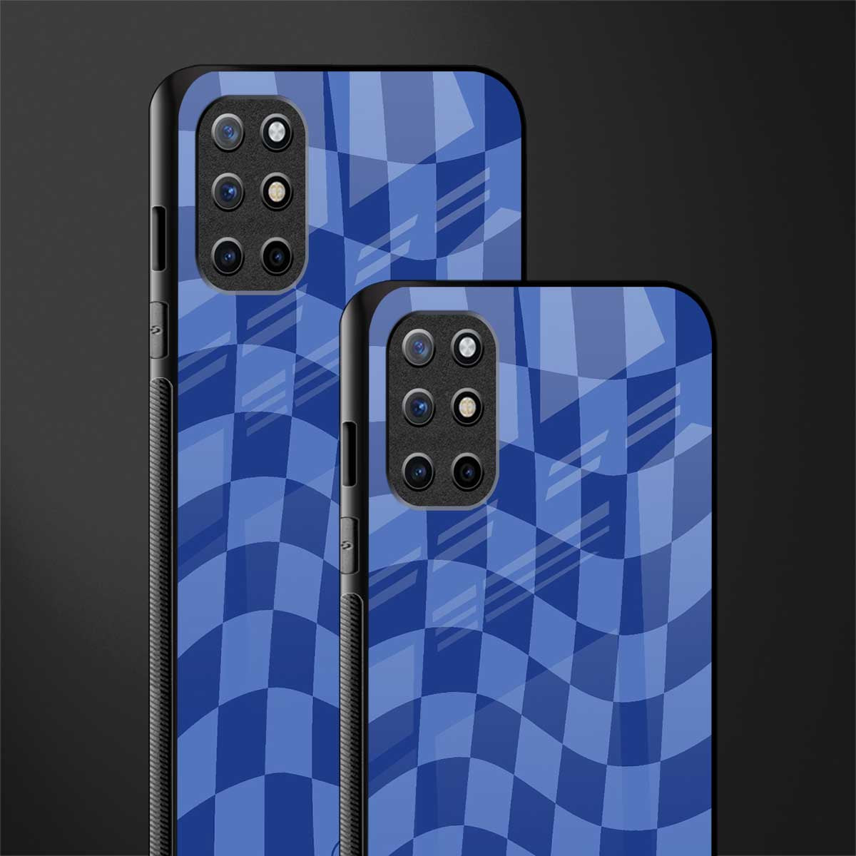 blue trippy check pattern glass case for oneplus 8t image-2