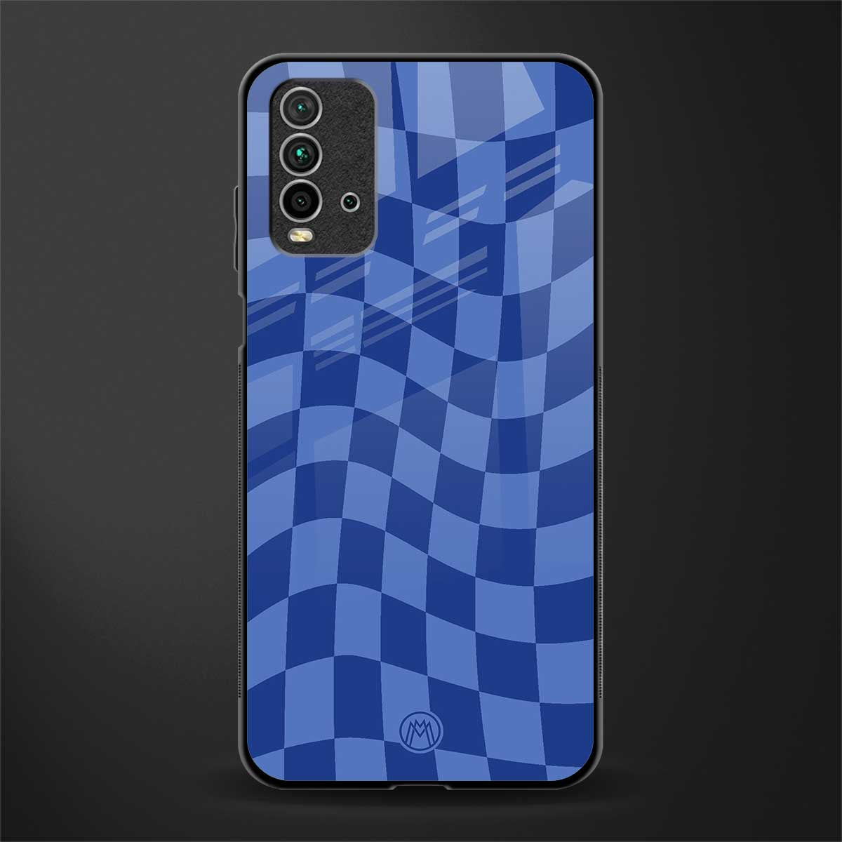 blue trippy check pattern glass case for redmi 9 power image