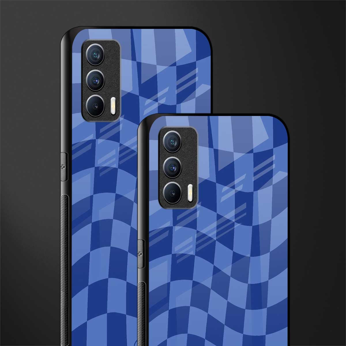 blue trippy check pattern glass case for realme x7 image-2