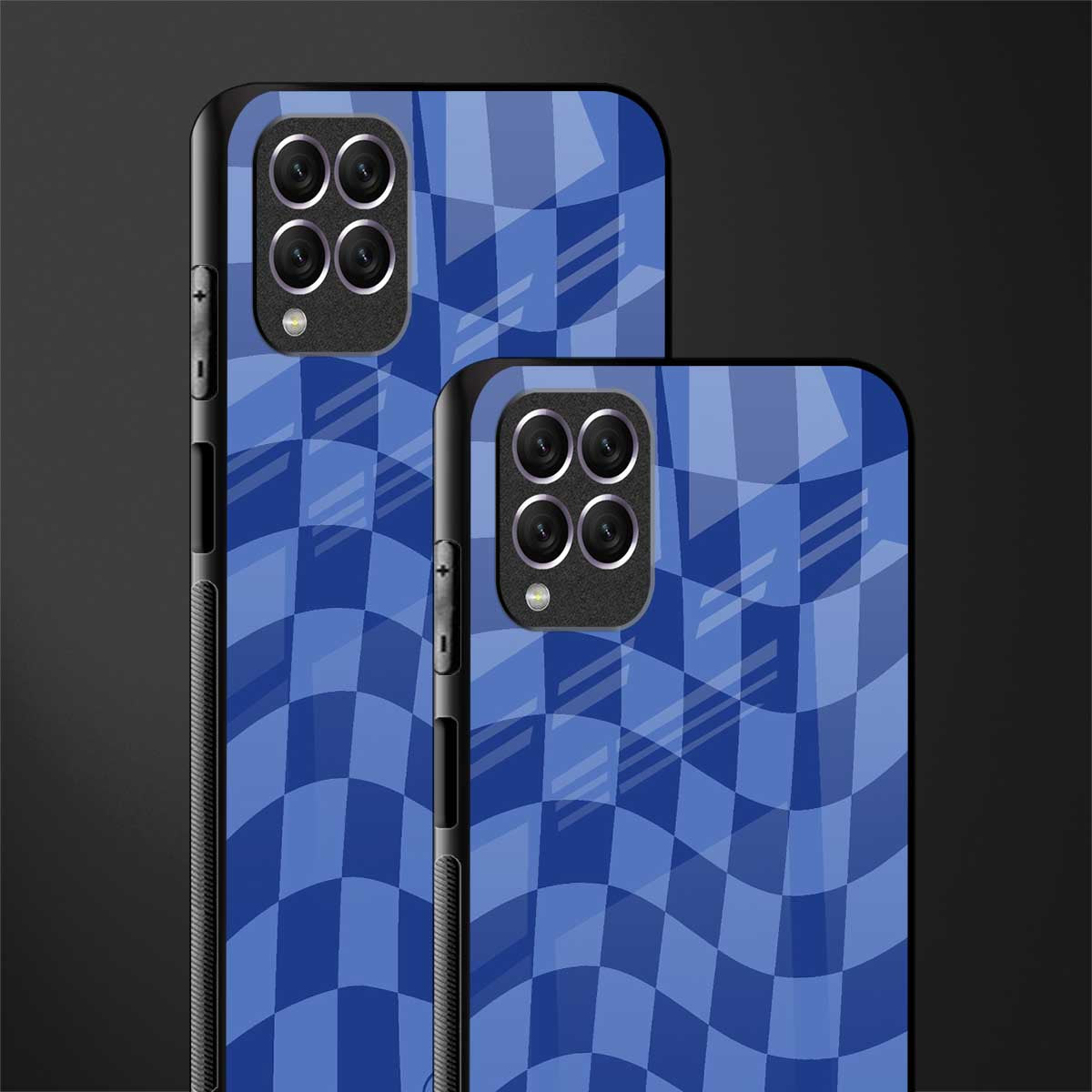 blue trippy check pattern glass case for samsung galaxy f62 image-2