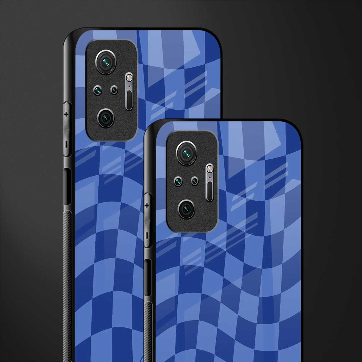 blue trippy check pattern glass case for redmi note 10 pro image-2