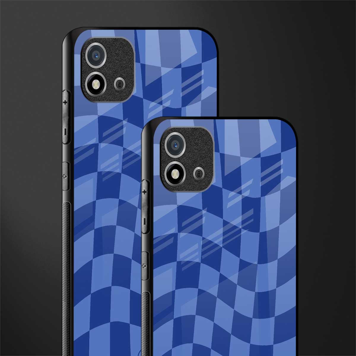 blue trippy check pattern glass case for realme c20 image-2