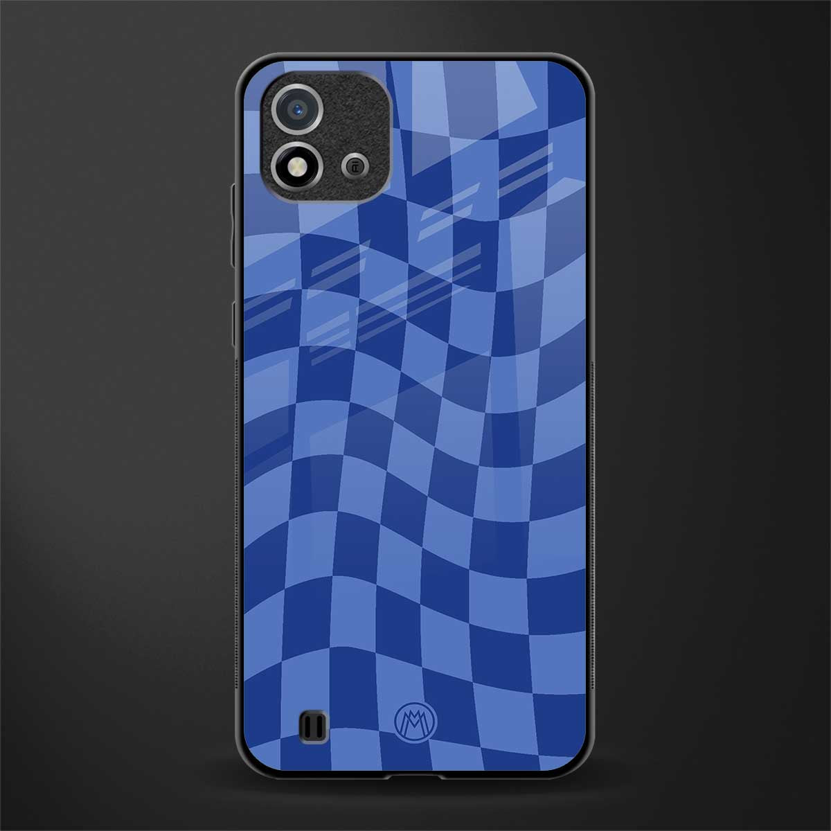 blue trippy check pattern glass case for realme c20 image