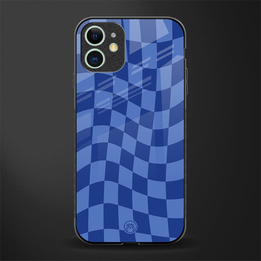 blue trippy check pattern glass case for iphone 11 image