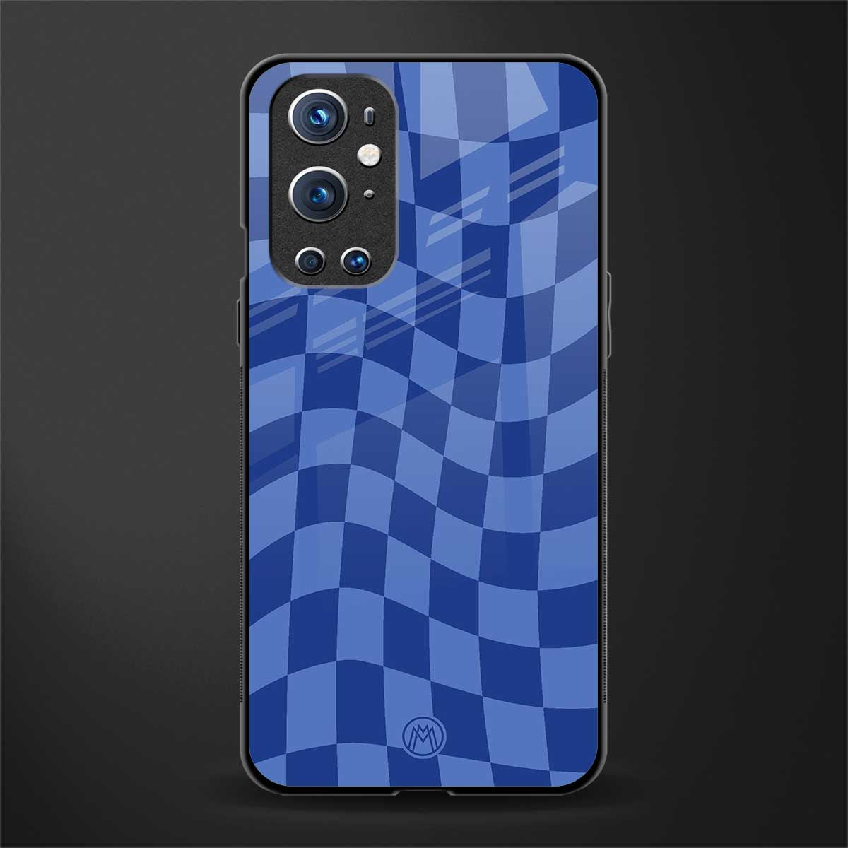 blue trippy check pattern glass case for oneplus 9 pro image
