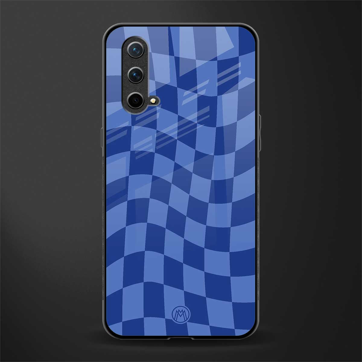 blue trippy check pattern glass case for oneplus nord ce 5g image