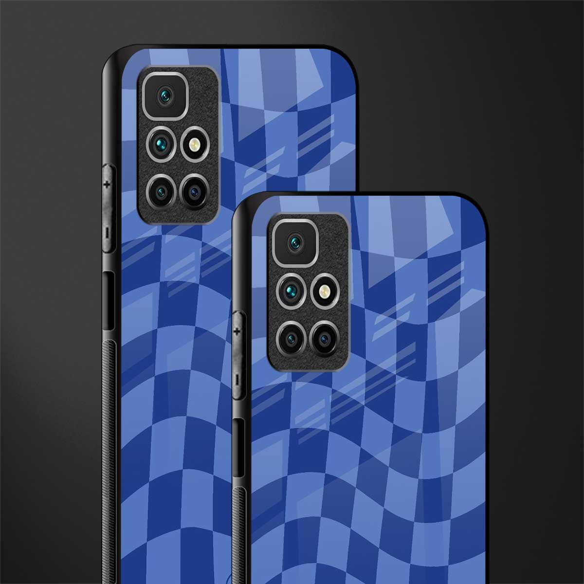 blue trippy check pattern glass case for redmi 10 prime image-2