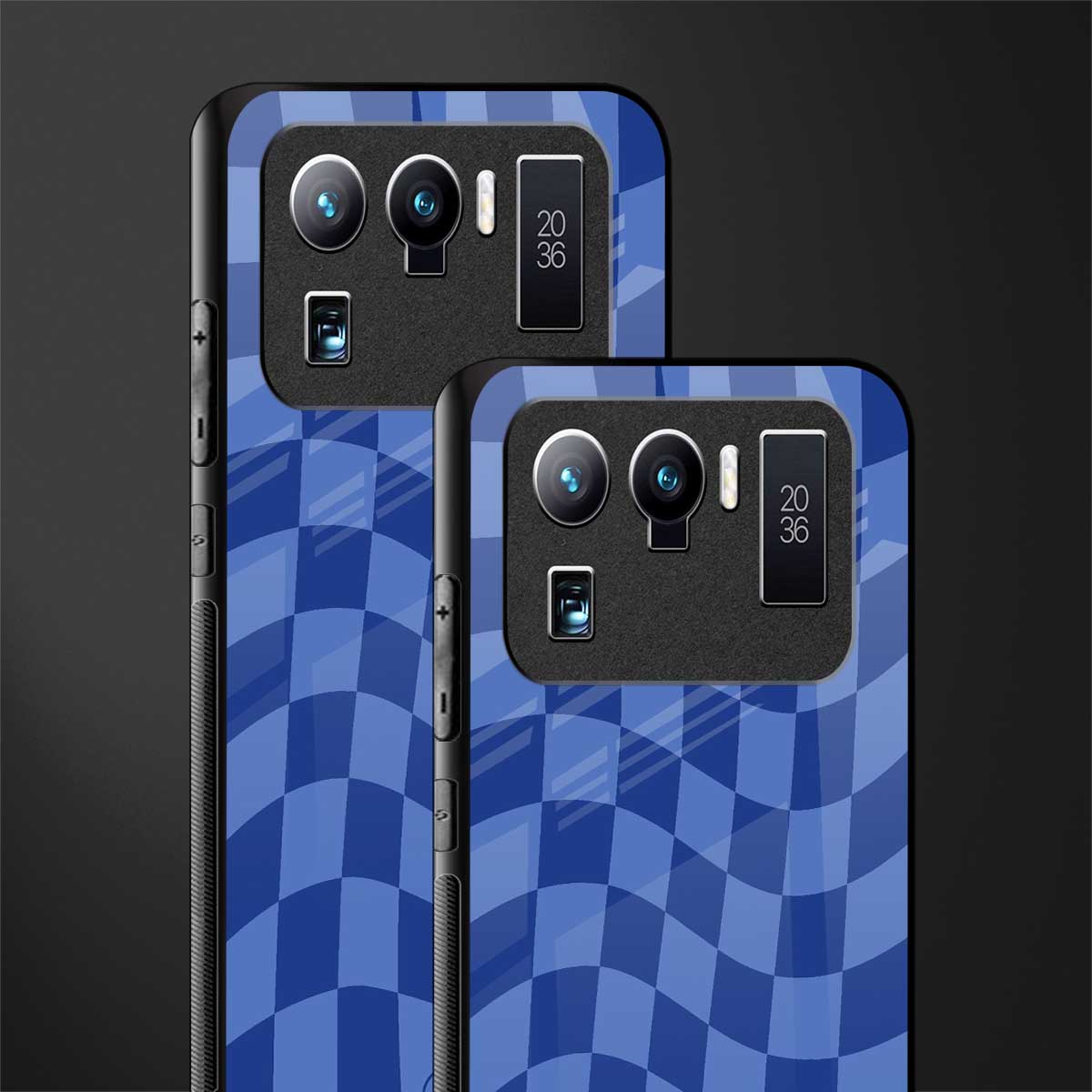 blue trippy check pattern glass case for mi 11 ultra 5g image-2
