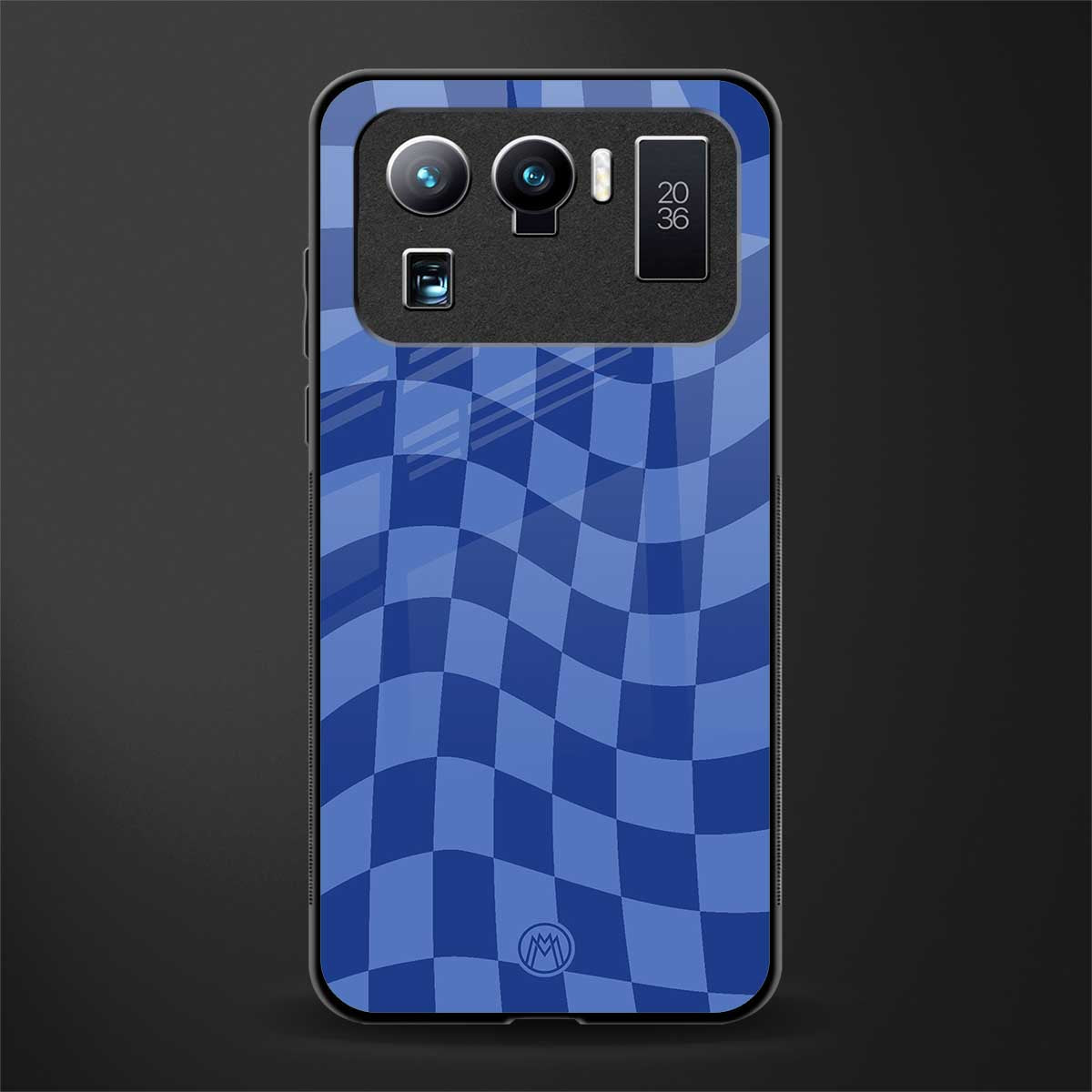 blue trippy check pattern glass case for mi 11 ultra 5g image