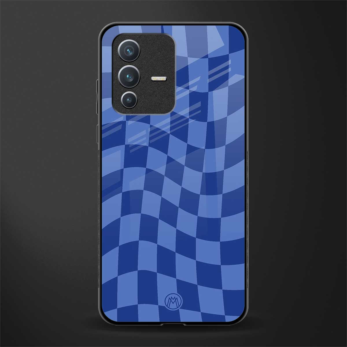 blue trippy check pattern glass case for vivo v23 5g image