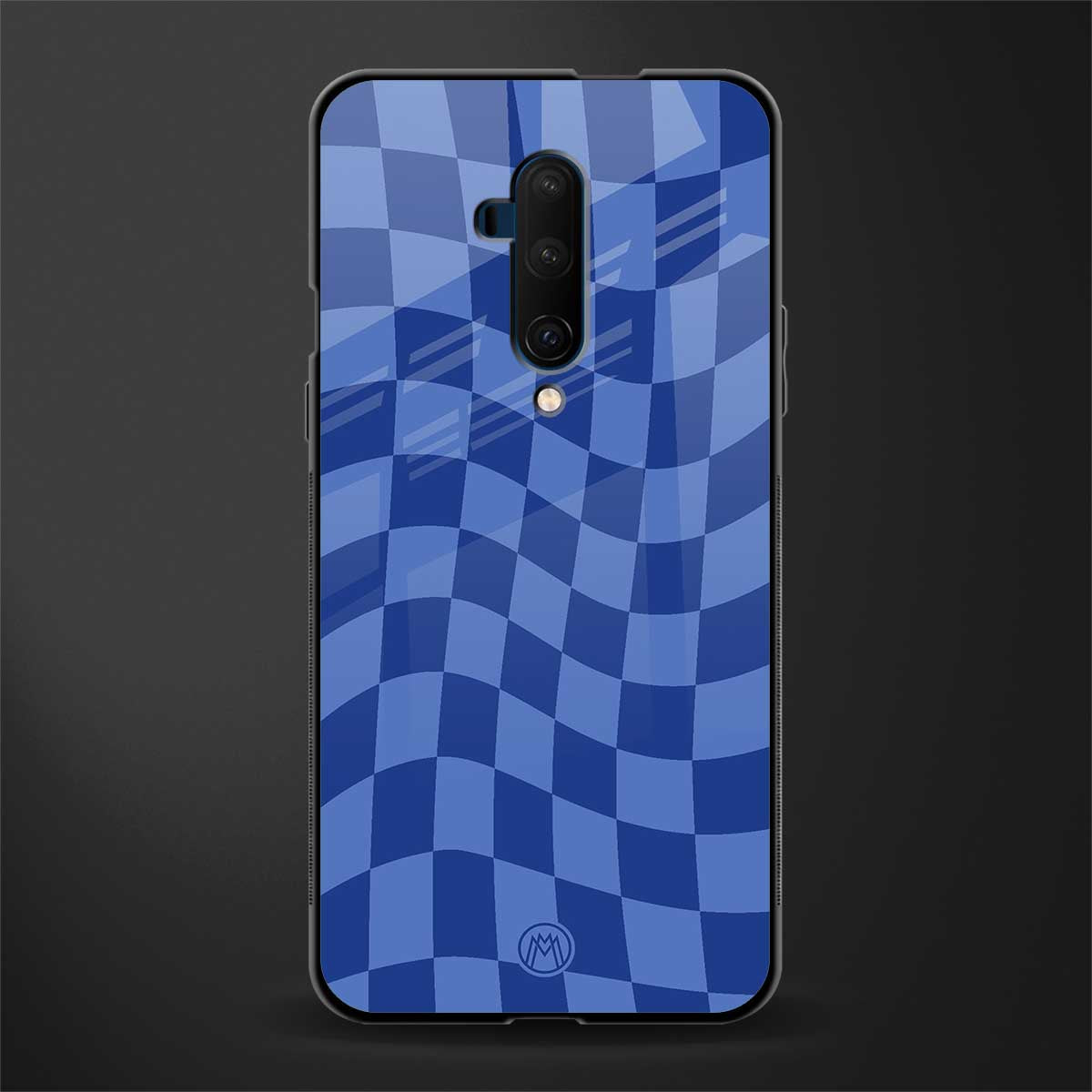 blue trippy check pattern glass case for oneplus 7t pro image