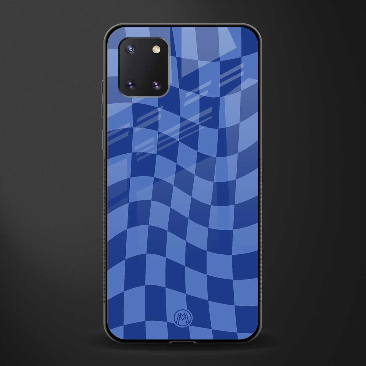 blue trippy check pattern glass case for samsung a81 image