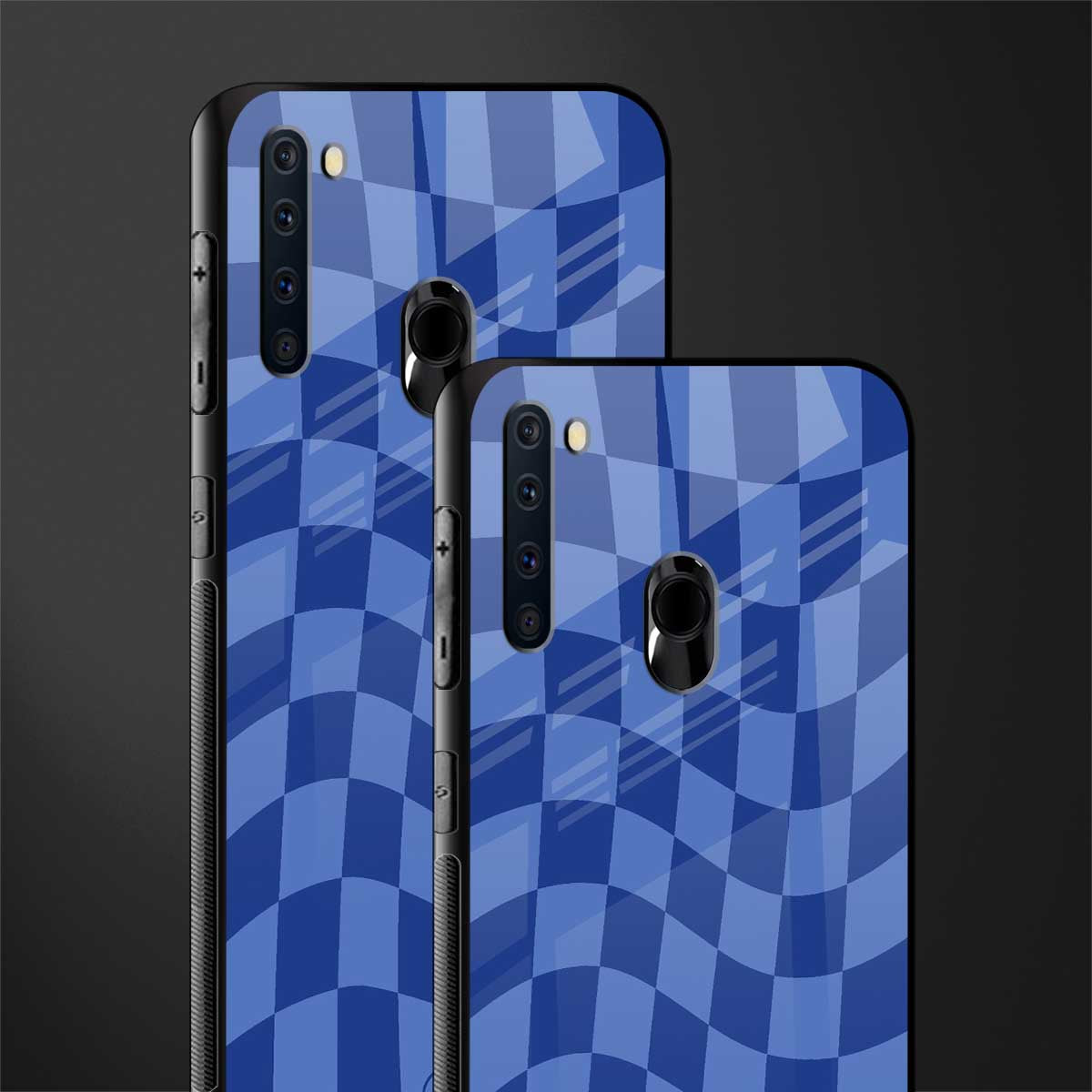 blue trippy check pattern glass case for samsung a21 image-2