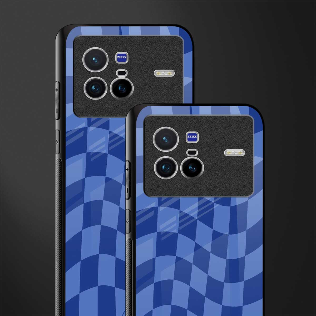 blue trippy check pattern glass case for vivo x80 image-2