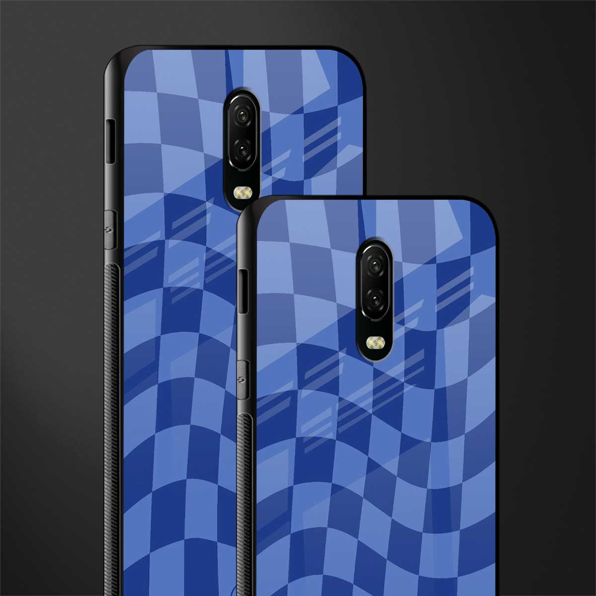 blue trippy check pattern glass case for oneplus 6t image-2