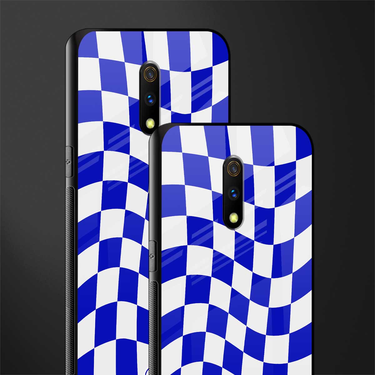 blue white trippy check pattern glass case for oppo k3 image-2
